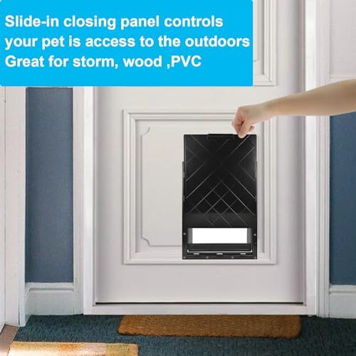 CEESC Large Dog Door, Magnetic Flap & Closing Panel, Black, Up to 35 lbs