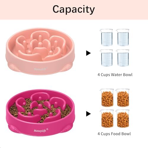 MateeyLife 2-Pack Slow Feeder Dog Bowls, 4 Cups, Dog Puzzle Feeder Bowl