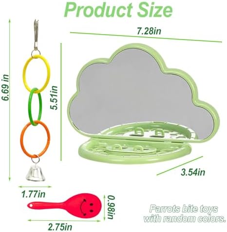 Bird Mirror with Perch Stand & Slow Feeder,Parrot Toys Swing(Green)