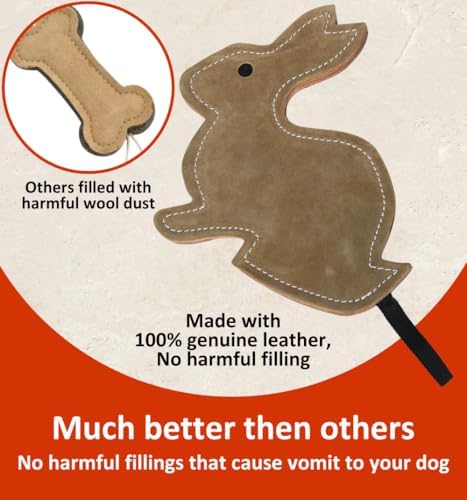 Leather Dog Toys for Small Puppies, Genuine Leather Chew Toys, Safe Puppy Toys, Durable Dog Chews for Teething, Interactive Play, Training, and Healthy Chewing (Rabbit)