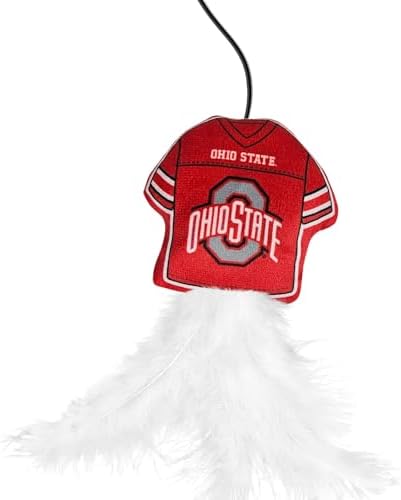 Pets First NCAA Ohio State Buckeyes Team Jersey Wand with CAT NIP, Cat Toy Jersey Shaped Plush Teaser Toy for Cats & Kittens - Interactive Pet Toy for Play & Exercise