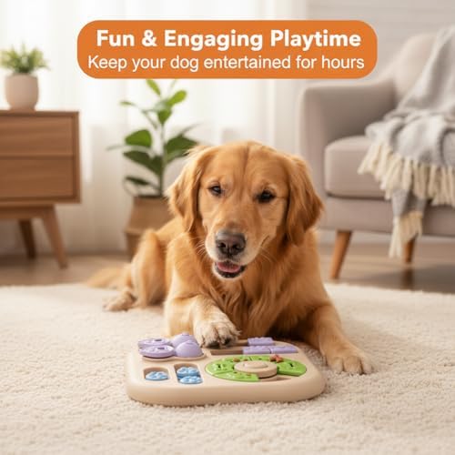Dog Puzzle Feeder Set with Grooming Tools, Slow Eating Bowl for Mental Stimulation and Digestion, Interactive Feeding Set for Dogs, Blue(Color:Beige)
