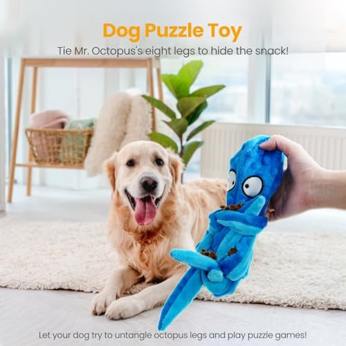HGB Squeaky Dog Toys No Stuffing Octopus Crinkle for Large Medium Small Dog
