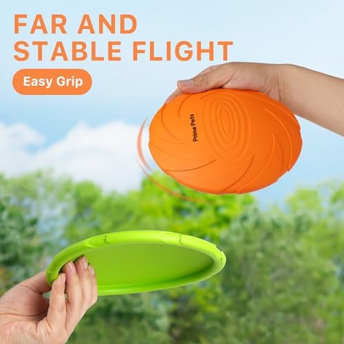 PrimePets Dog Flying Disc, 2 Pack, 7 Inch, Durable Dog Toys, Natural Rubber Floating Flying Saucer for Water Pool Beach, Orange and Green