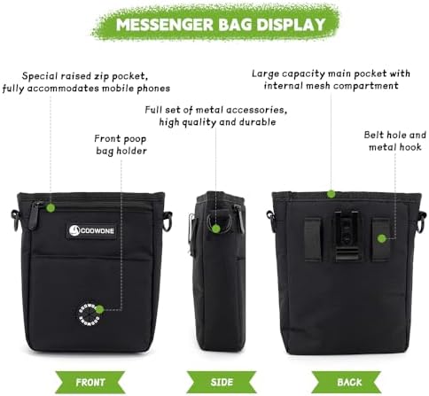 Dog Treat Pouch Pet Training Cross Body Bag, Magnetic Closure Dog Walking Fanny Pack Built-in Poop Bag Dispenser, Adjustable Shoulder Strap (Dog Leash) and Waist Belt (Dog Collar)