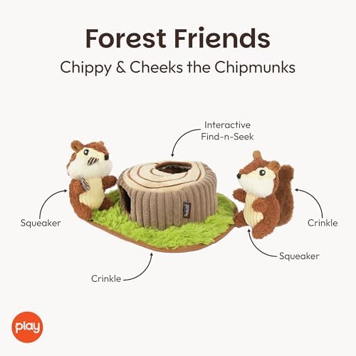 P.L.A.Y. Cute Plush Dog Toys - Forest Friends Critter Themed Durable Interactive Squeaker Chew Toy, Great for Puppies & Small, Medium, Large Dogs - Machine Washable, Recycled Materials (Chipmunks)