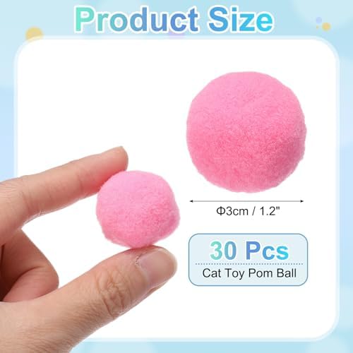 Cat Toy Pom Ball, Interactive Cat Ball Toys Fuzzy Pompoms (Plush, 1.2Inch, 30Pcs, Pink) for Kittens Pet Enrichment Training Play Indoor