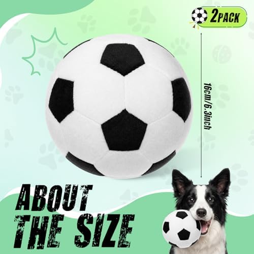 Blueweenly 2 Pcs Stuffed Soccer Ball Dog Toys, 6.3 Inch Squeaky Football Dog Toys, Soft Interactive Chew Indoor Outdoor Playing Supply for Small Medium Large Pet Rolling Tossing Chasing Games, White