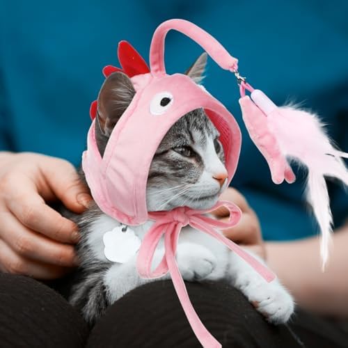 POPETPOP Pet Cat Teaser Toy, Cat Feather Toys Head Mounted Cat Headgear Interactive Cat Hat Feather Toy Self-Service Adjustable Size Cat Hat Toy 2Pcs