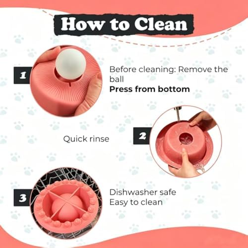 PEDAY Nonslip Dog Slow Feeder Lick Bowl with Ball, Enrichment Toy for Water, Yogurt & Jam, Dishwasher Safe, Coral Orange