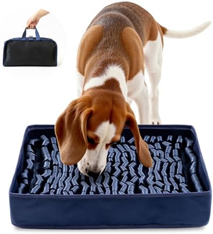 FunFurry Snuffle Mat for Dogs, Dog Puzzle Mat, Interactive Dog Toys for Enrichment,Sniff Mats with Non-Slip Backing,Portable Design Easy to Store (Navy, 14" X 12"-Portable)