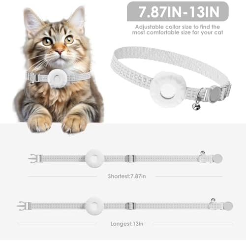 Cat Tracker,GPS Tracker, Compatible with Apple Find My App(Only iOS),Cat Tracker Collar with Bell and Safety Elastic Buckle,No Monthly Fee,Territory & Location History,Smart Alerts,White