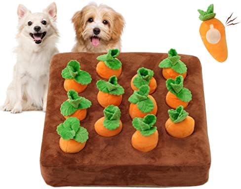 Squeak Carrot Snuffle Mat & Puzzle Toy for Dogs Enrichment with 12 Carrots