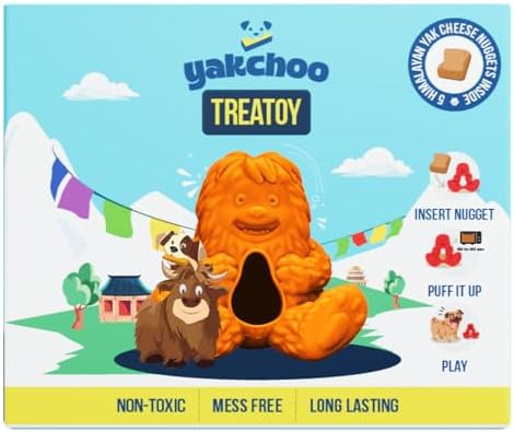 Treatoy for Dogs BPA Free Interactive Chew Toy with Natural Himalayan Cheese Treat Durable, Gentle on Gums, Fun Training & Dental Toy Includes 5 Yak Cheese Nuggets (Orange)