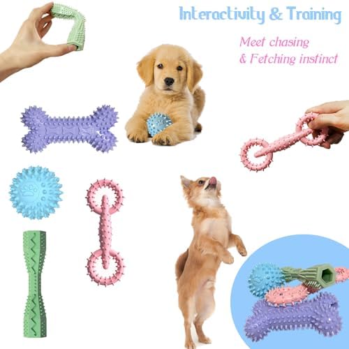 4-Pack Teething Toys Dog Chew Toys for 2-8 Months Puppy,Mix Color
