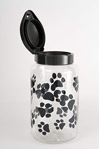 Lixit® Dog Treat Plastic Jar - Airtight Food and Treat Storage Jars for Dogs, Cats, Small Animals and Birds - Made in USA (Paw Prints - Gray, 128 Ounce (Pack of 10)