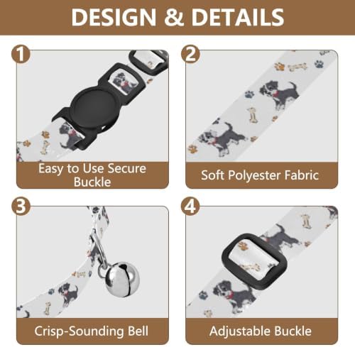 Paw Prints Dog Bones White Easy to Clean Puppy Collar 2 Pack Pet Collars for Cats
