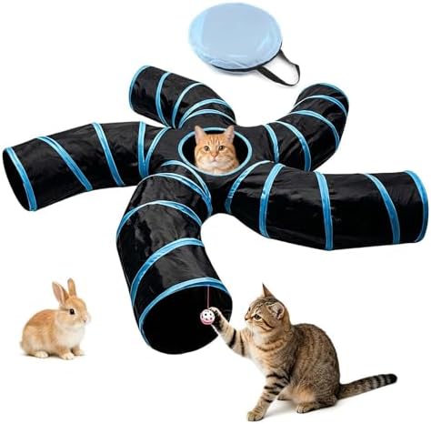 Bemodst Cat Tunnel for Indoor Cats, 5 Way Cat Tubes and Tunnels Collapsible S-Shape Small Animal Tubes Kitty Tunnels Interactive Maze Cat Toy for Kitten Rabbit Ferret - 5 Way