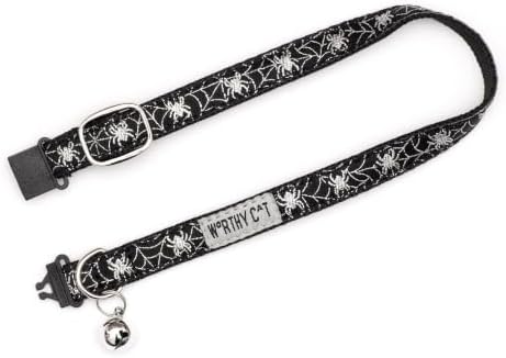 THE WORTHY DOG Halloween Patterns, Breakaway Cat Collar with Bell, Black