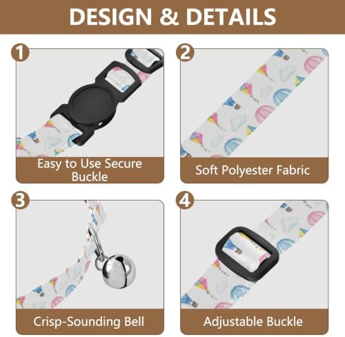 Hot Air Balloons Decorative Pet Collar with Bell 2 Pack Cat Collars Adjustable Length 10.6" to 17.1"