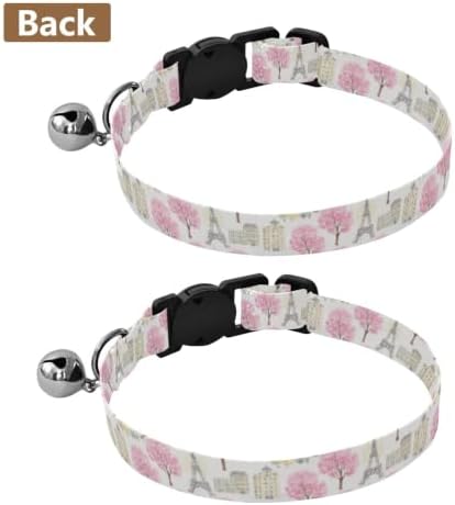 Paris Trees Sketch Pet Collars for Cats, 2 Pack Cat Collars with Bell