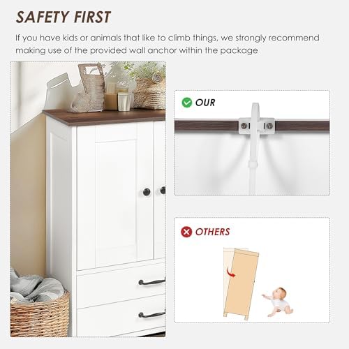 Dog Feeding Station with pet Feeding Station Dog Feeding Station Double Door Locker, Adjustable Dog Bowls and Storage Hooks, Dog Food Station White Pet Food Cabinet with 2 Removabl