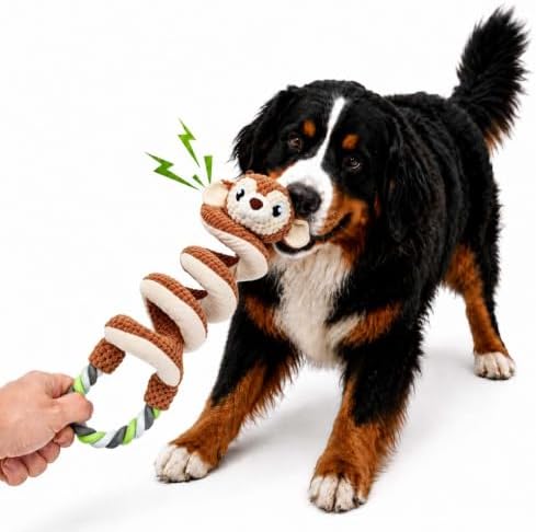 Dog Toys for Aggressive Chewers Squeaky Toys with Pull Rope Plush Tug (F)