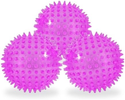 Squeaky Spiky Dog Balls for Teeth Cleaning & Gum Massage 2.5 Inch Small Medium Dogs Purple | Spiny TPR Rubber Chew Toys for Fetch Play Interactive Bouncy Dental Balls BPA Free Nontoxic Floats - 3 Pack