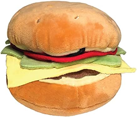 Huxley & Kent Funny Dog Toy w/Squeaker – Power Plush Squeaky Dog Toys for Small, Medium & Large Dogs – Soft Stuffed Animal for Indoor Play & Fetch - Hamburger, Large