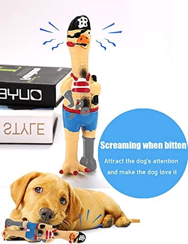 jooee Screaming Rubber Chicken Dog Squeaky Toy, 8.5 Inch Tall, Latex Chew Molar Dog Toy (Pirate)