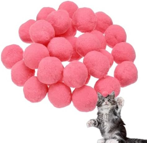 Cat Toy Pom Ball, Interactive Cat Ball Toys Fuzzy Pompoms (Plush, 1.2Inch, 30Pcs, Red) for Kittens Pet Enrichment Training Play Indoor