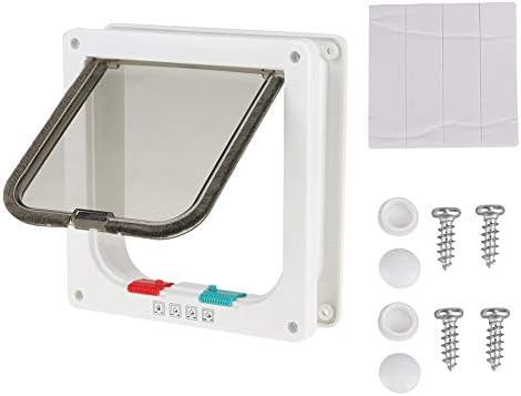 Pet Door 4 Way Lockable Cat Door Magnetic Cat Dog Flaps Smart Pet Flap Door Automatic Lock Cat Dog Gate for Window and Porch Use for Pet Cat Puppy