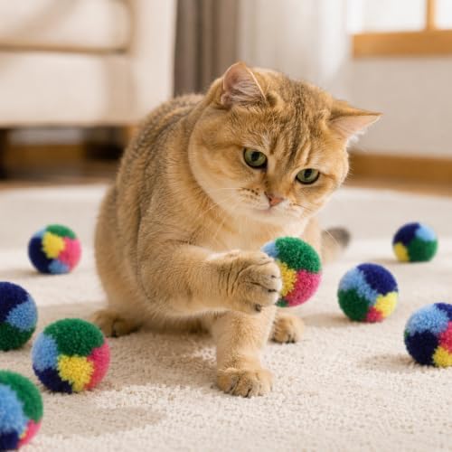 30Pcs Pom Pom Balls for Cats, Small Silent Kitten Toy Balls