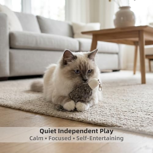 2 Pack Natural Rabbit Fur Cat Toy Refills – Silent Interactive Cat Toys for Indoor Cats, Handmade Replacement Heads with Secure Connector for Cat Wand Toys