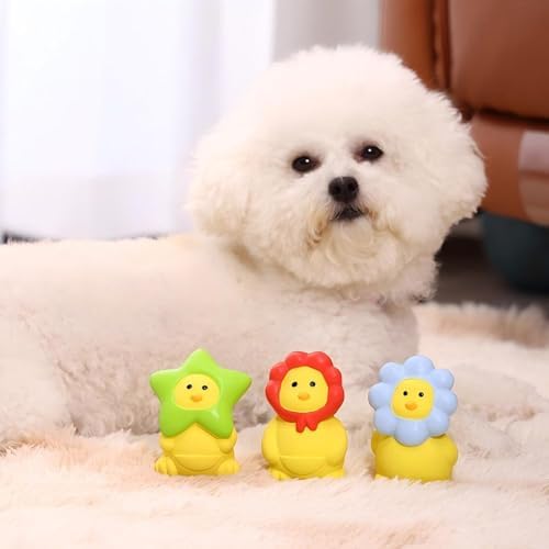 3 Pieces Latex Dog Squeaky Toys, Cute Fruit Chick Design Interactive Pet Toys (Yellow)