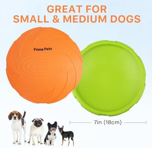 PrimePets Dog Flying Disc, 2 Pack, 7 Inch, Durable Dog Toys, Natural Rubber Floating Flying Saucer for Water Pool Beach, Orange and Green