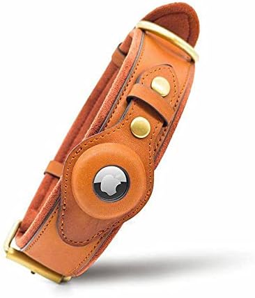 Apple AirTag Leather Dog Collar Smart GPS Collar with AirTag Holder (L, Brown)