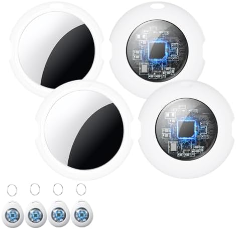 4 Pack Bluetooth Tracker Tags for Apple Find My MFi Certified Key Finder | No Subscription Required Replaceable Battery Loud Alarm Water-Resistant Air Tracker Tags for Keys Wallets Luggage and Pets