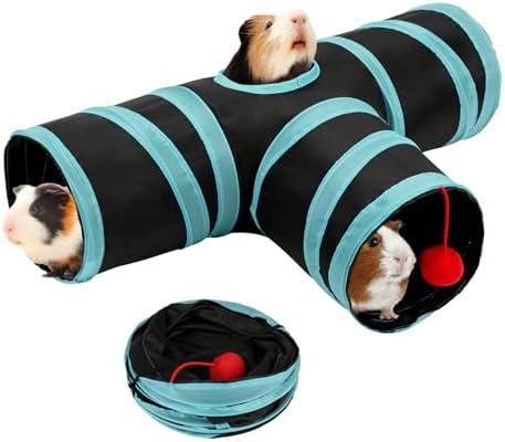 Rypet Guinea Pig Tunnel Hideout 3-Way Collapsible Pet Tubes, Blue Black