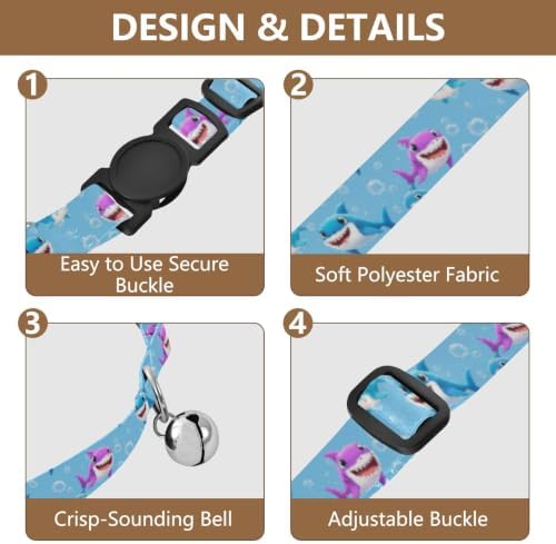 Cute Cartoon Sharks Blue Kitten Collars 2 Pack Collar for Puppy Adjustable Length 10.6" to 17.1"