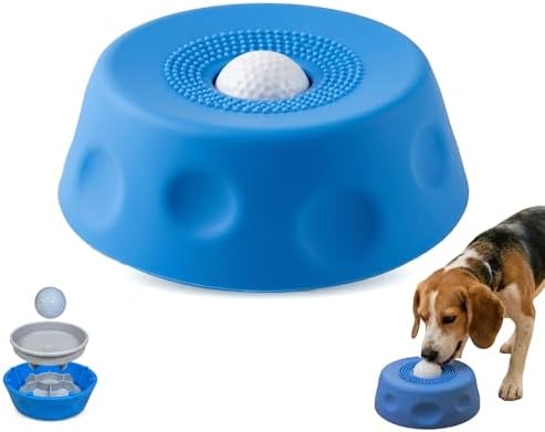 Slow Feeder Dog Bowls for Liquid Treat, Silicone Pet Lick Roll Ball Bowl with Anti-Slip Base Tongue Cleaning Interactive Lick Toy for Large Medium Small Breeds Dietary Supplement