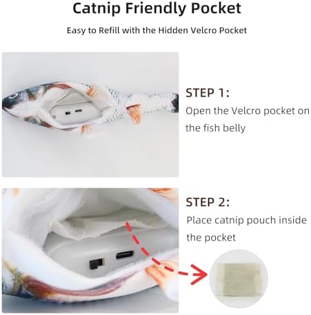 Flopping Fish Cat Toy, Interactive Moving Plush Cat Kicker Toy with Catnip Pocket, USB Rechargeable Automatic Wiggle Carp Toy for Indoor Kitten & Small Dogs, Single Carp（11.81Inch）