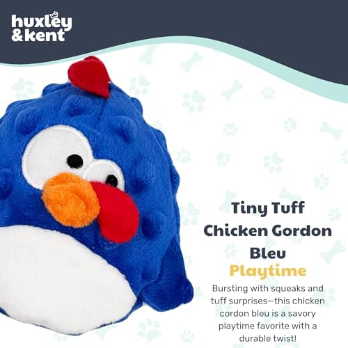 Huxley & Kent Funny Dog Toy w/Squeaker – Power Plush Squeaky Dog Toys for Small Dogs – Durable Small Stuffed Animal for Indoor Play & Fetch - Tiny Tuff Chicken Gordon Blue