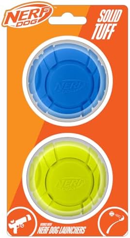 Nerf Dog Sonic Ball Dog Toys, Lightweight, Durable and Water Resistant, 2.5 Inches, for Small/Medium/Large Breeds, Two Pack, Green and Orange