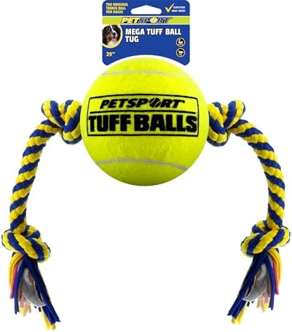 PetSport Mega Tuff Ball Tug Dog Toy - Mega Tennis Balls for Large Dogs, Dog Tug Toys, Great for Boredom & Aggressive Chewers, Dog Toy, Certified Non-Toxic, Won’t Wear Down Teeth - 6"