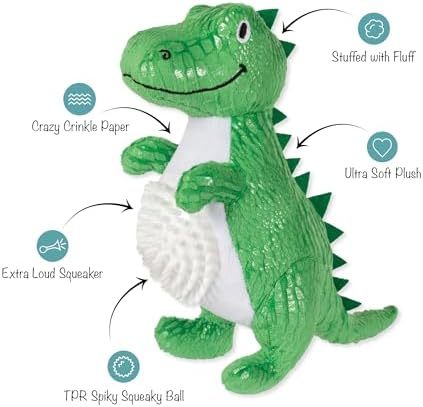 Fringe Studio Plush Dog Toy, Roar and Explore, Teeth and Gum Cleaning TPR Spiky Ball, Pet Shop Collection (314634)