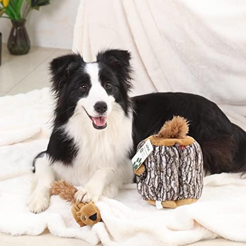 Laifug Hidden Squirrel Plush Dog Toy， Interactive Squeaky Dog Toy Hide and Seek, L