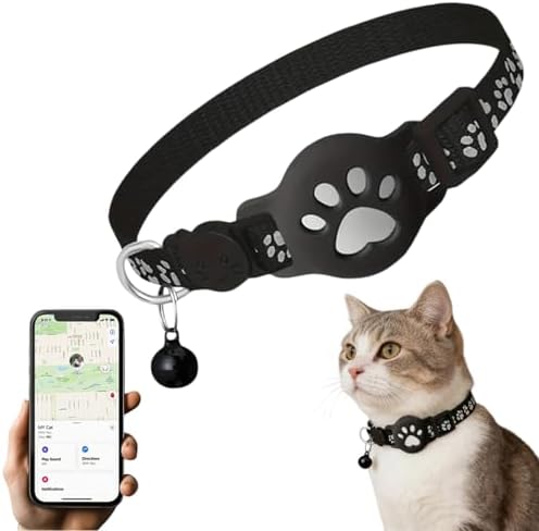 GPS Cat Collar Tracker, Smart Tag Waterproof for Find My, No Monthly Fee Advanced Tracking Solution for Small and Large Cats, Pet Device (Black_A)