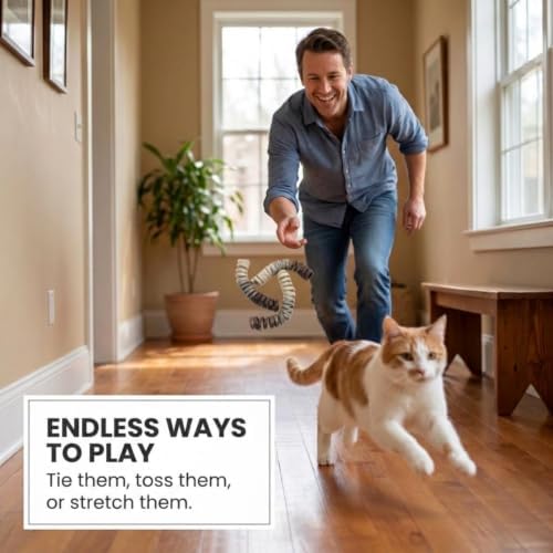 Glaciart One Felt Spring Cat Toy – 3 Pcs Soft Fuzzy Enrichment 100% Natural Wool - Interactive Stretchable Play Cat Toy Set - Safe for Pets, Non-AZO Colored Dyes - 30” Long