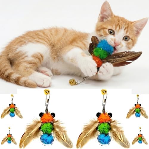 miwoowim 6PCS Bee Feather Cat Wand Refills, Interactive Teaser Replacements